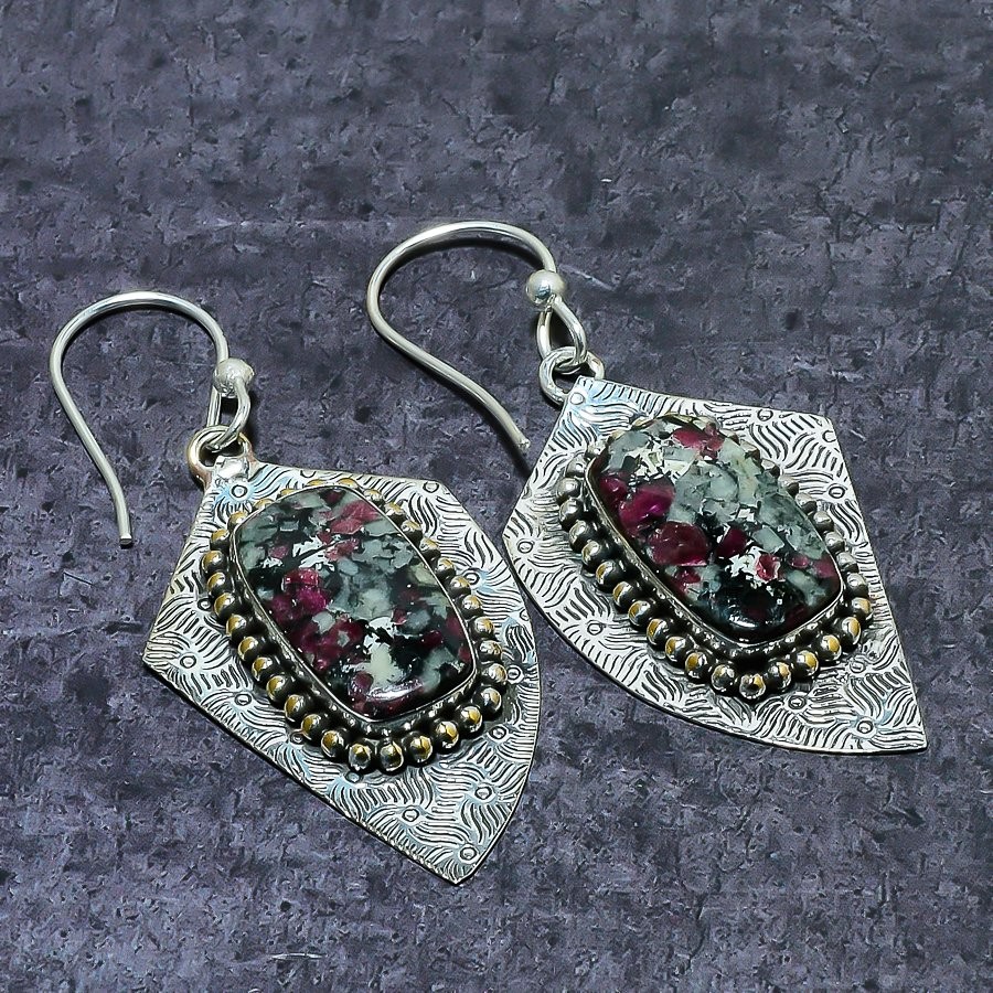 Eudialyte Gemstone Handmade 925 Sterling Silver Jewelry Earring 2.36″