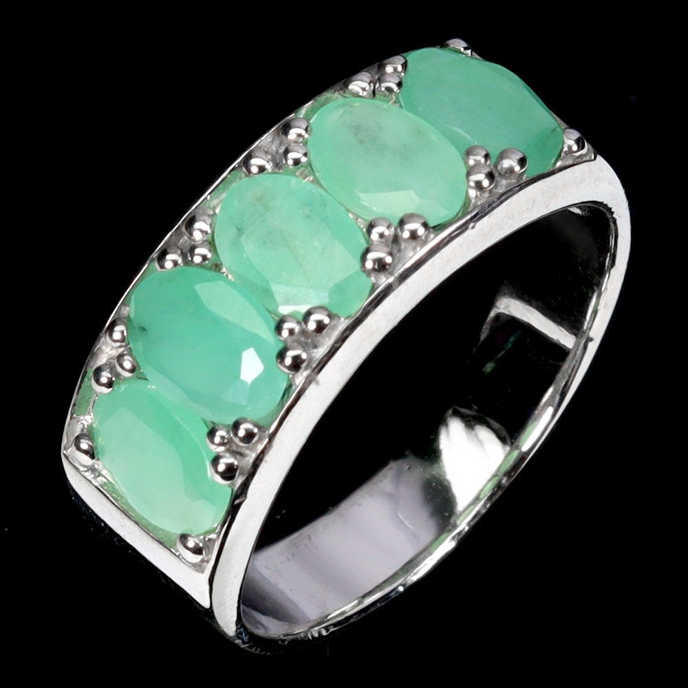 925 Sterling Silver Ring Oval Emerald 6x4mm Natural Gemstone Jewelry Size 8