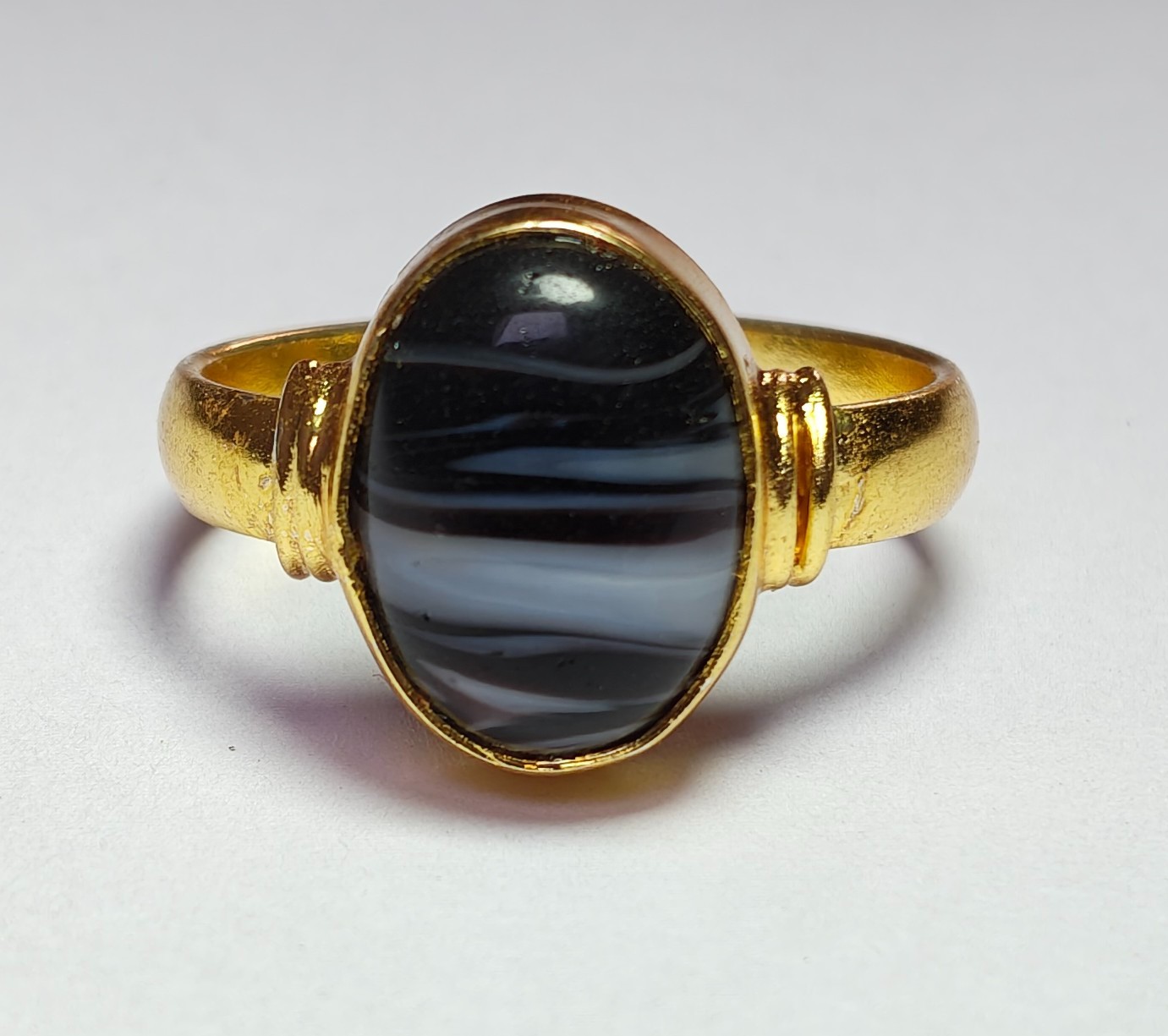 Oval Sulemani Hakik Bezel-Set Gold-Plated Adjustable Ring for Men and Women