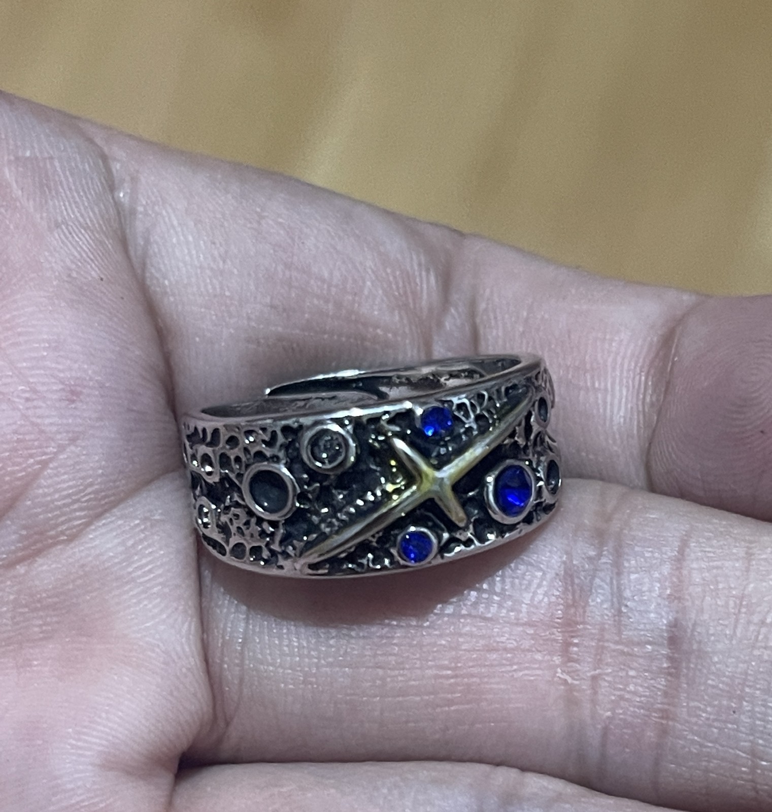 S925 Sterling Silver Band Men Women Lucky Gift Carved starry sky ring Opening