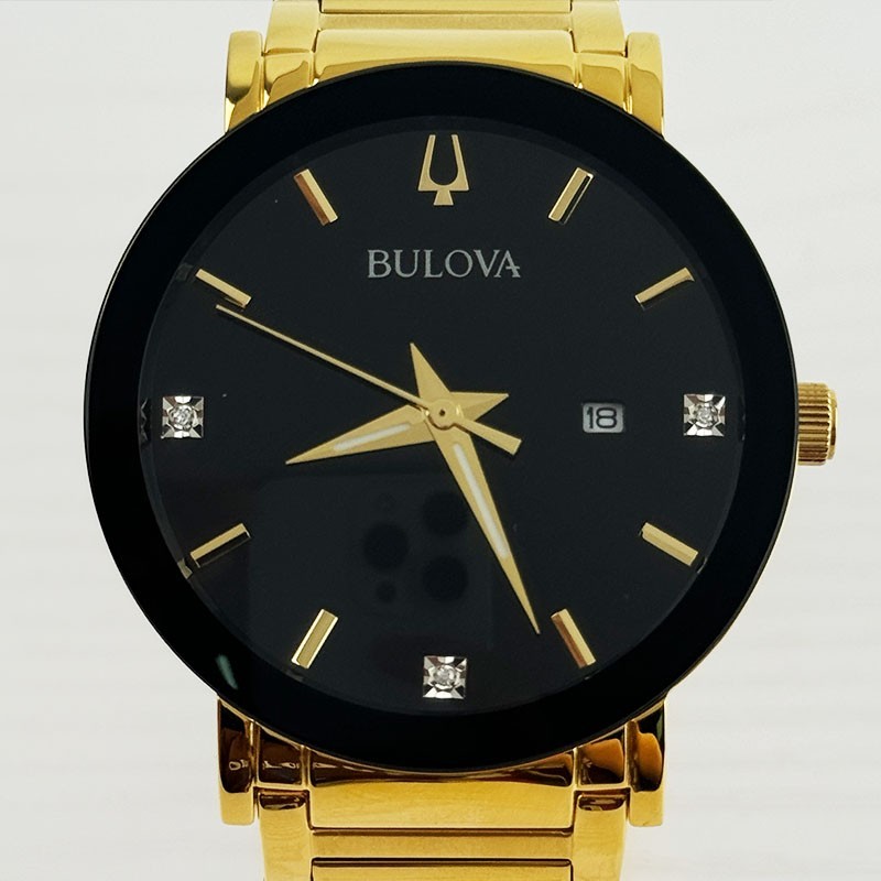 Bulova Modern 97D116 Black Diamond Dial Gold Bracelet Men’s Quartz Watch 42mm