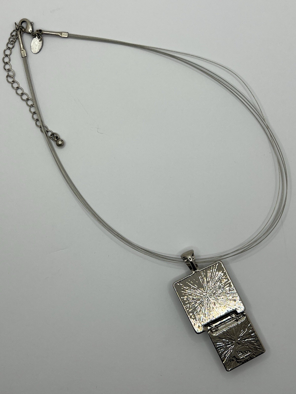 Lia Sophia “Reflex Love” Pendant Gray Color w/ LS Coated Wire 3-Strand Necklace
