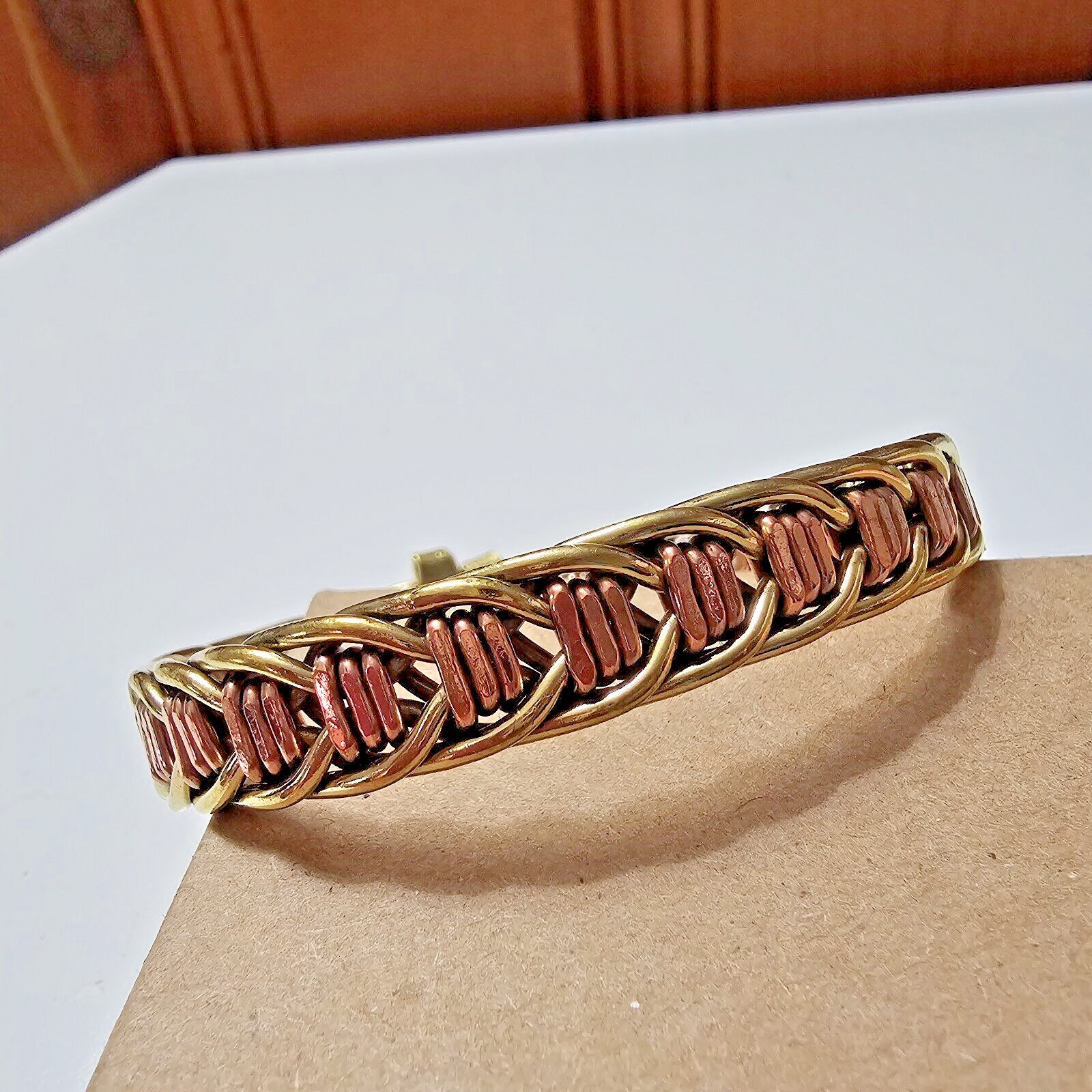 African- Brass & Copper Braided Cuff Bracelet – Handmade Kenya- New