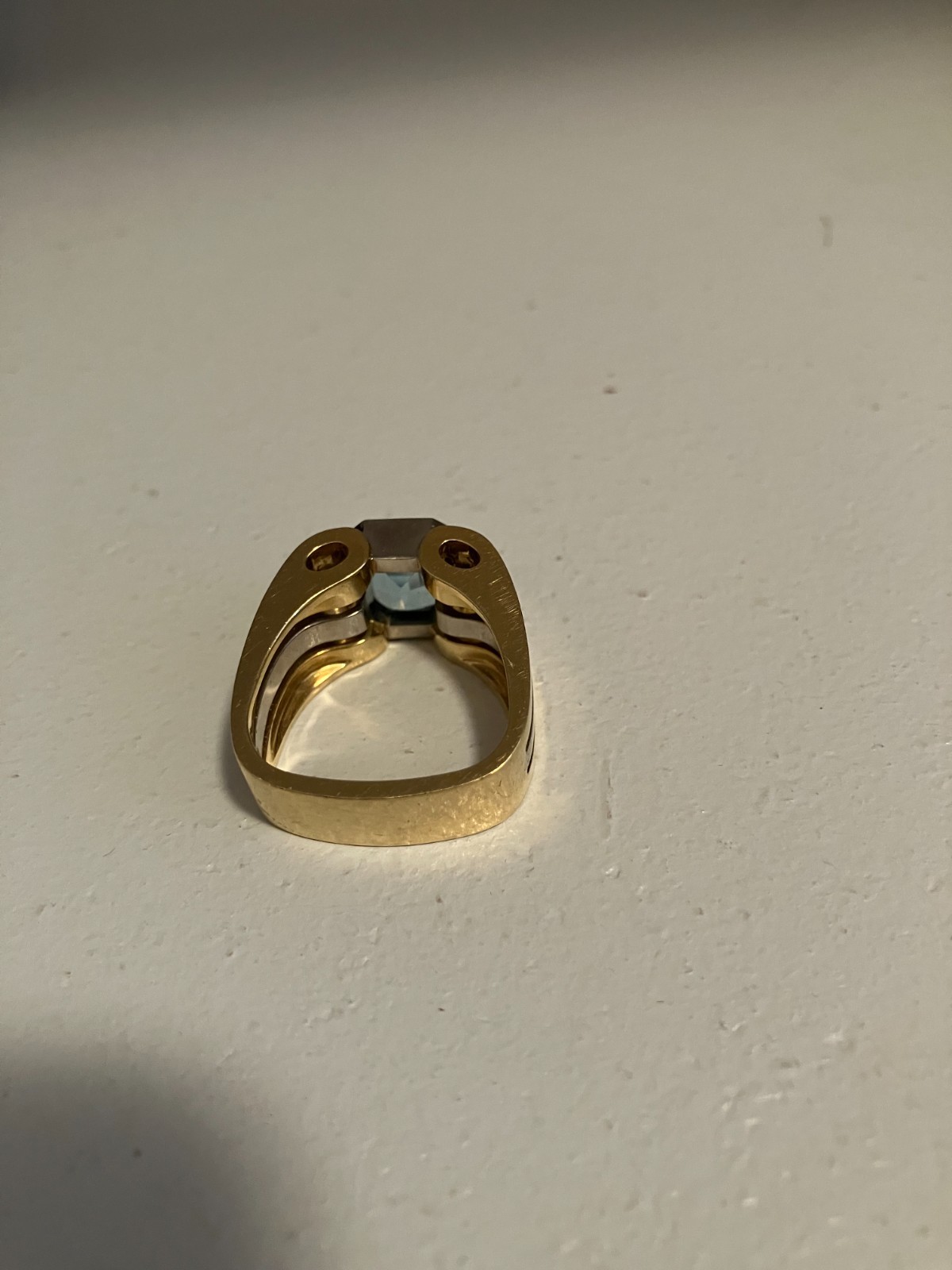Heavy 18k Gold & Palladium Aquamarine Ring 22g Mens Womens