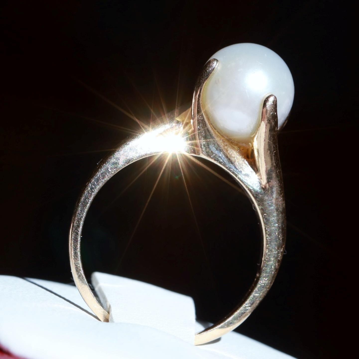 14k yellow gold ring 8.6mm cultured pearl solitaire size 5.75 swirl 3.16gr N3718