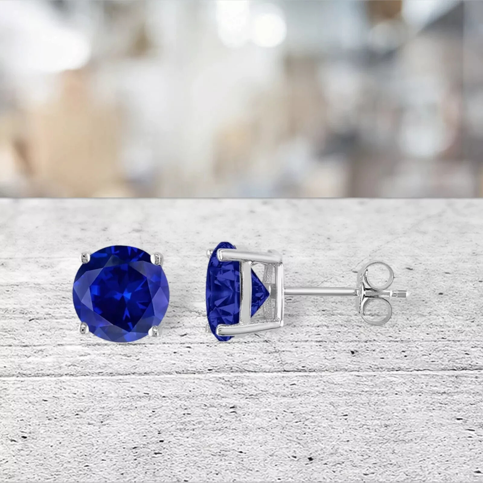 1 ct. Genuine Sapphire Round Basket Set Stud Earrings in Solid Sterling Silver