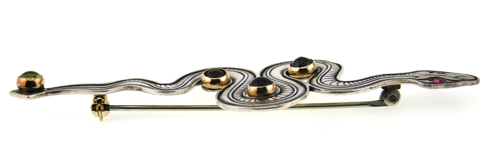 1990’s Kit Carson 925 Sterling Silver Snake w Multicolor Gemstones Brooch Pin