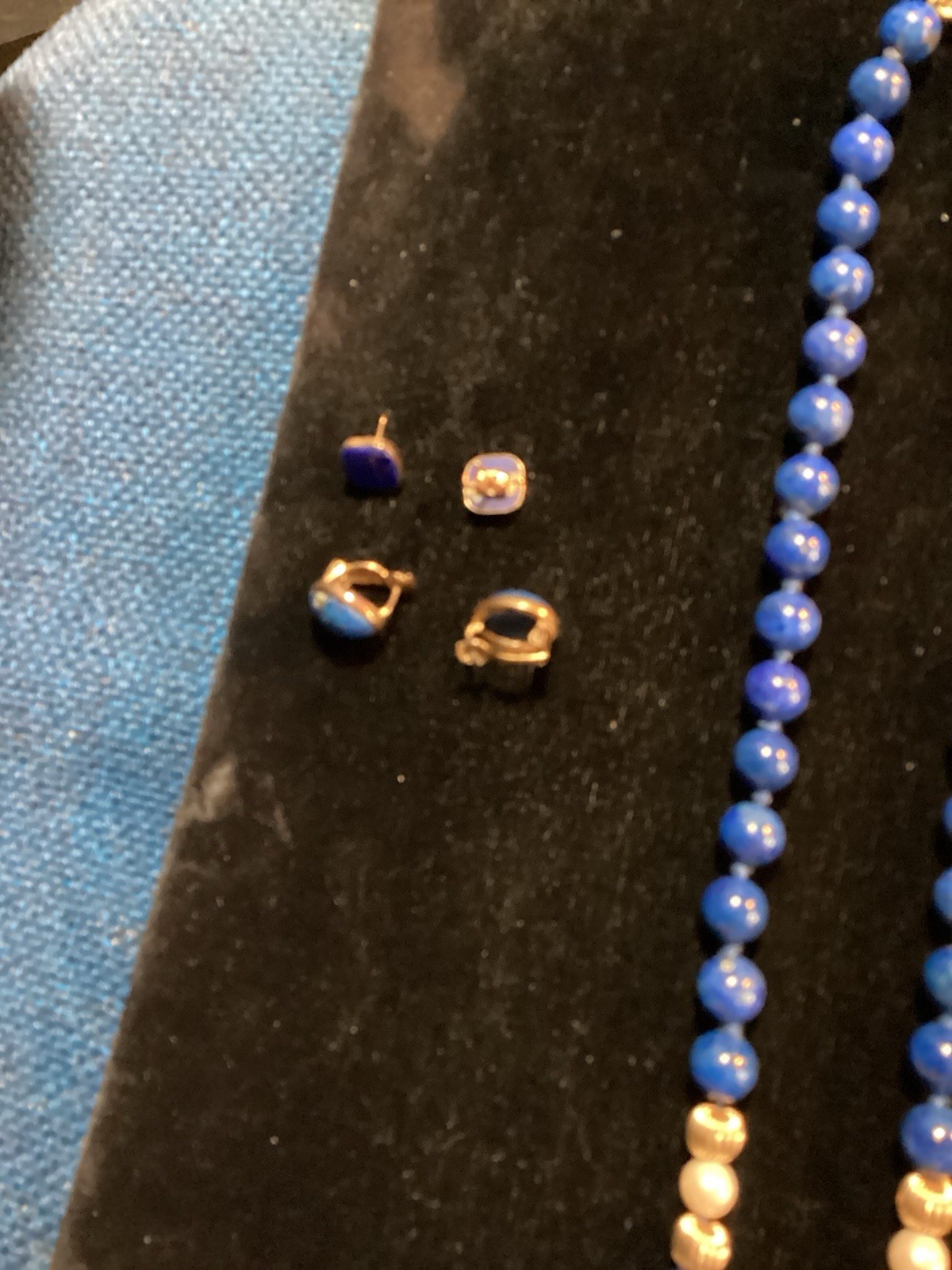 Lapis 24 Inch Long Necklace And 2 Pairs Matching Earrings In My Photos!