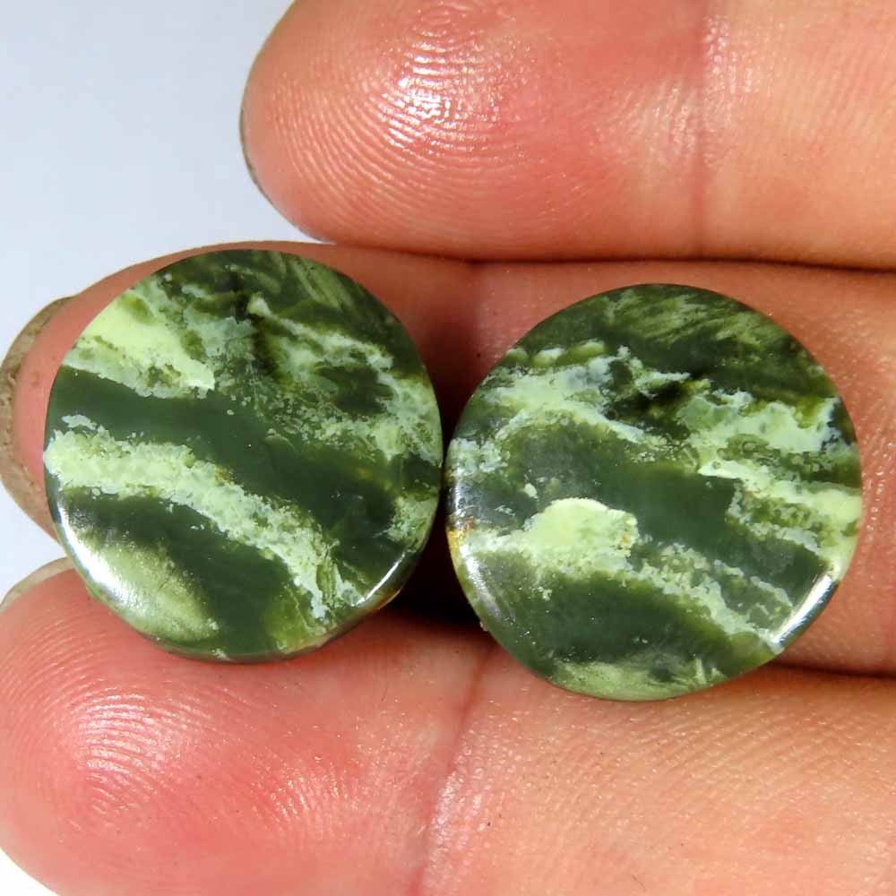 21.90Cts Natural Green Serpentine Pair Round Cabochon 17x17x4mm Losse Gemstone