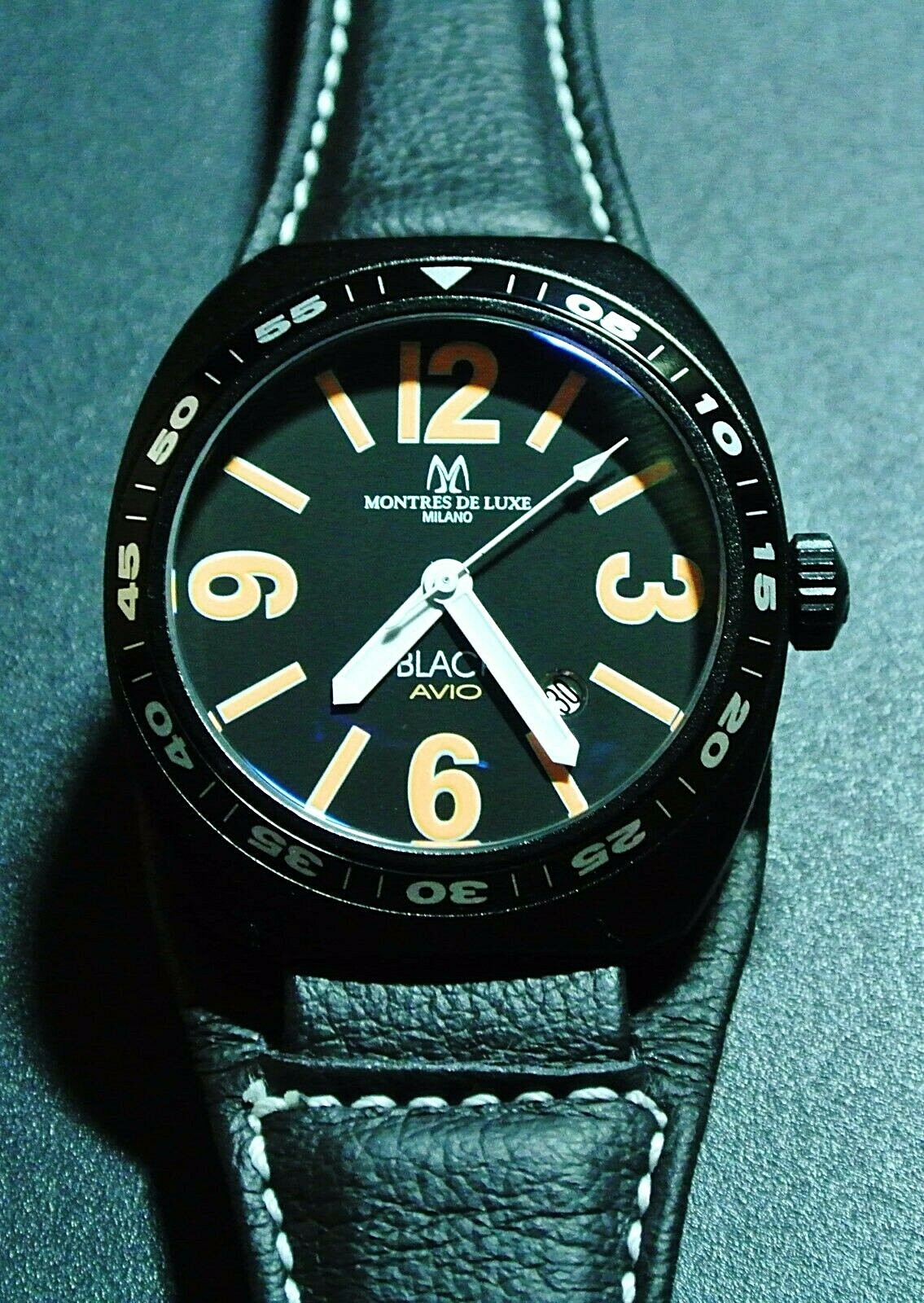 Montres De Luxe Milano Men’s Avio Brand New Black PVD Ultra Lite Watch w/ Date