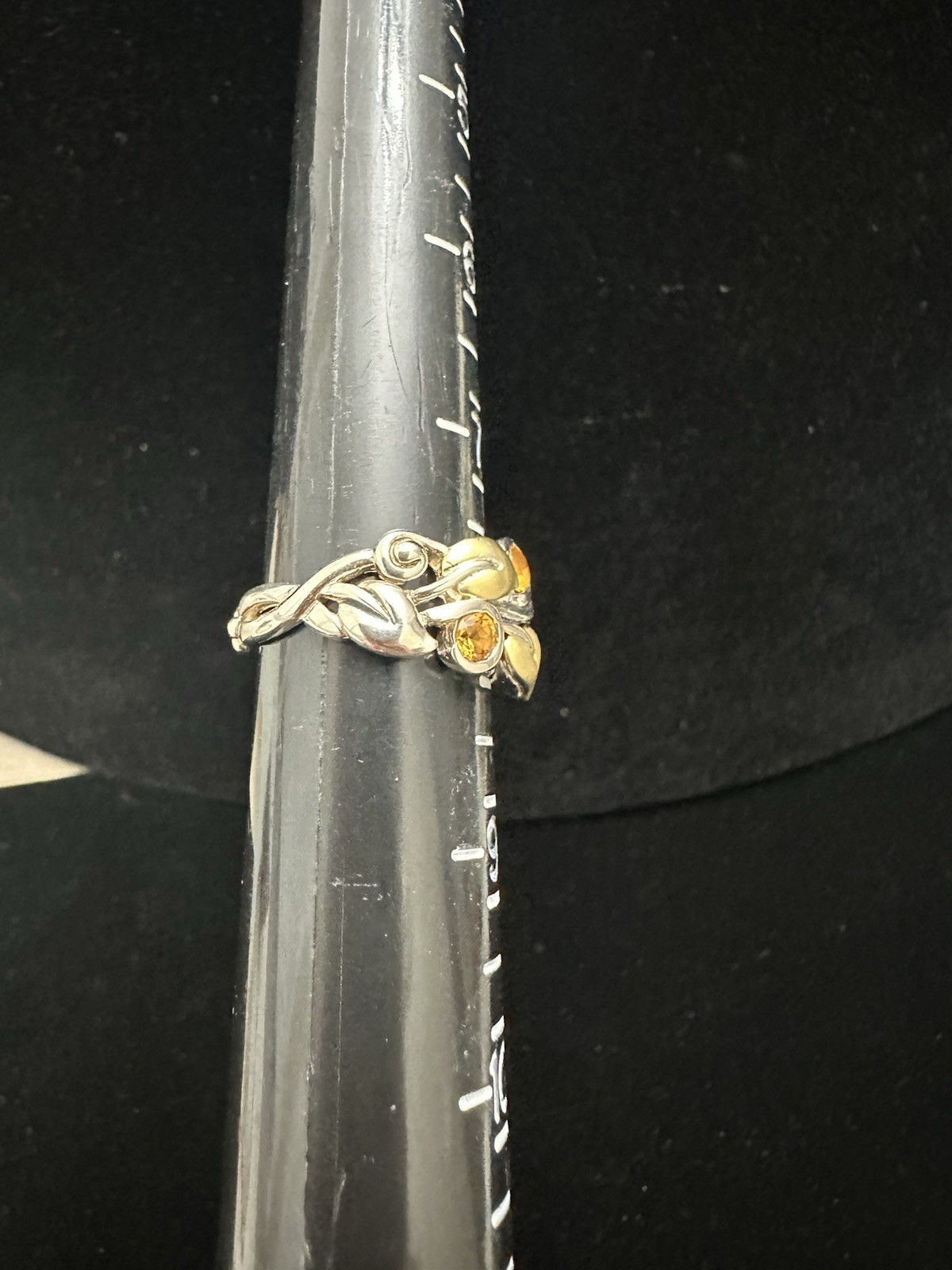 Barbara Bixby Sterling 925 & 18k Gold Leaves Citrine Gemstone Band Ring Size 8