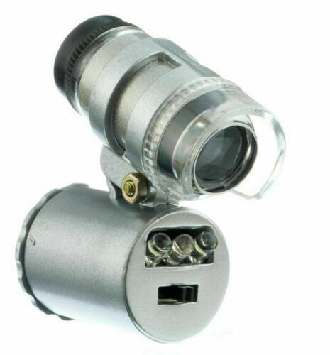 10pc 45X Mini LED + UV Illuminated Pocket Microscope Loupe Currency Coin Jewelry