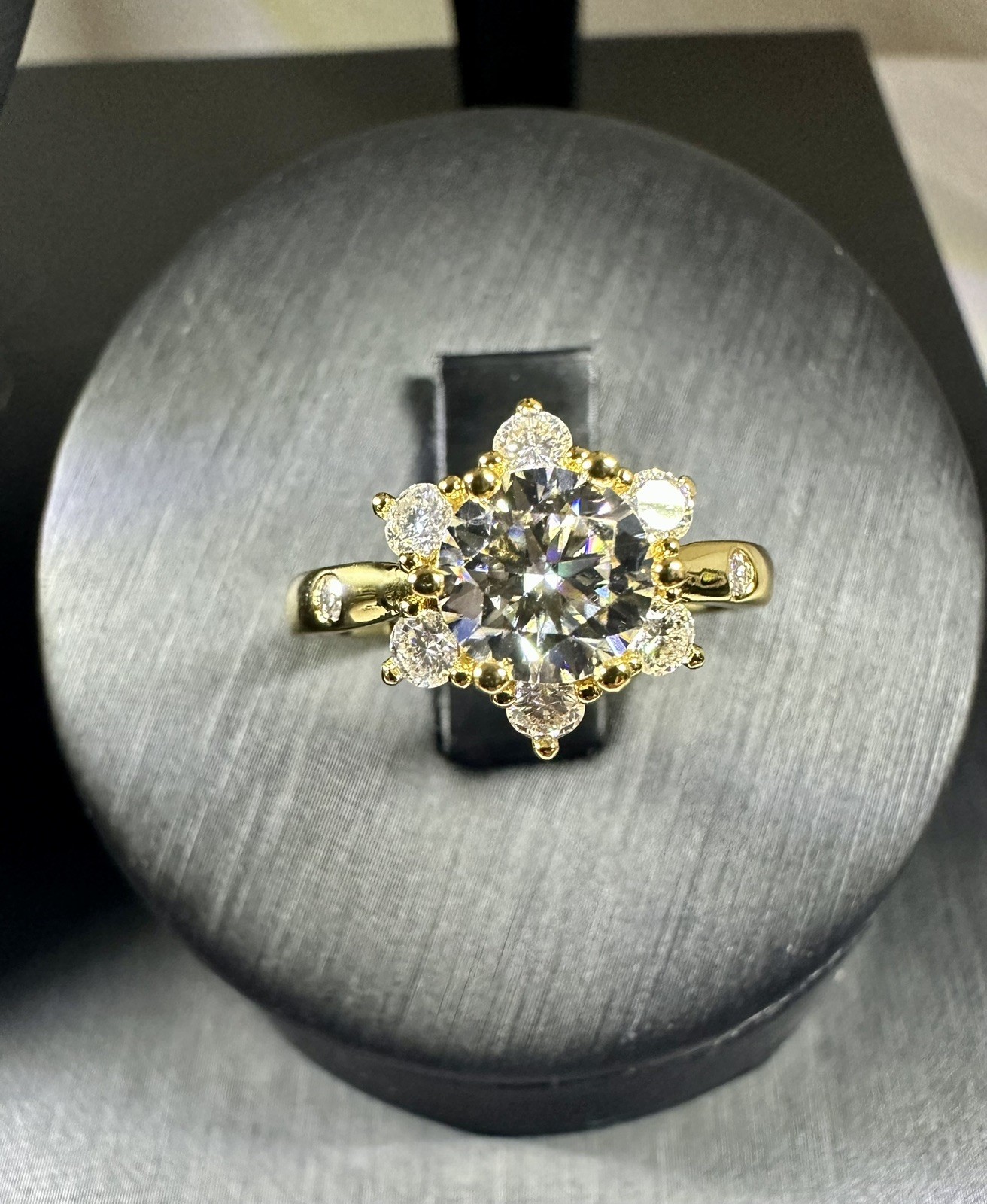 1 Carat Round Moissanite Flower Ring 18k Plated Over Sterling Silver 925 Sz. 6