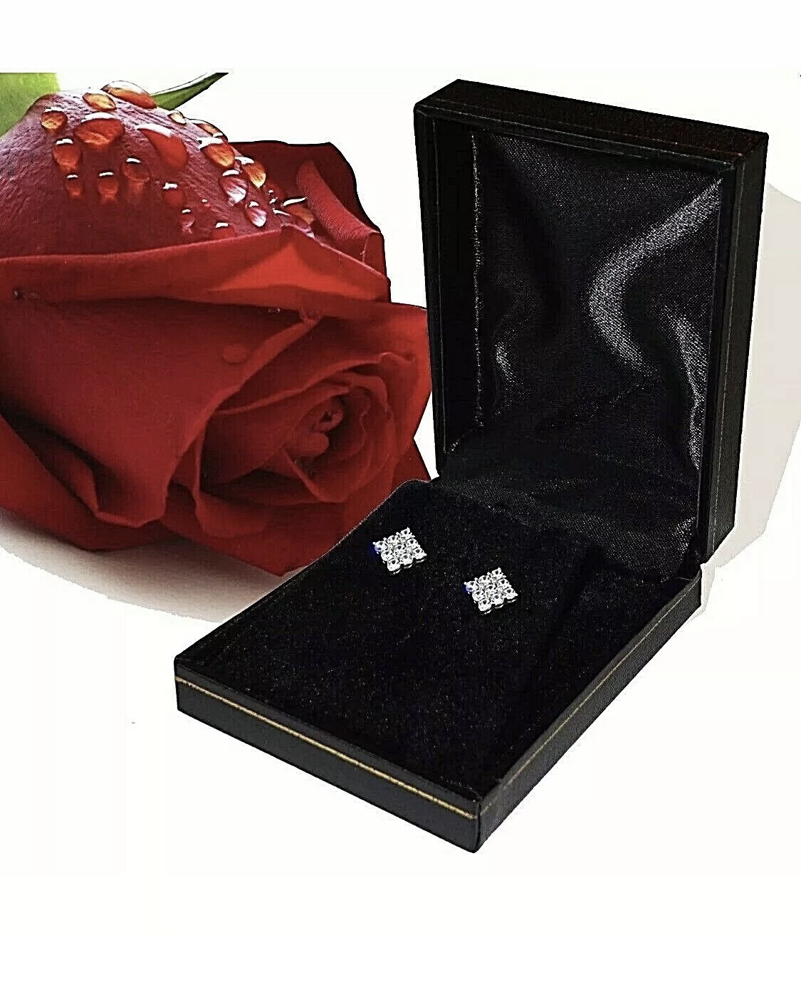 1.00 Ct Princess Cut FL/D Lab Created Stud Earrings 14K White Gold Top Quality