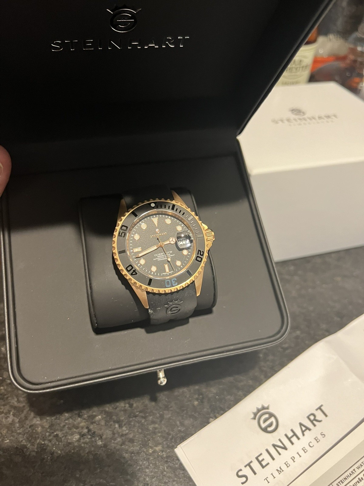 Steinhart Ocean One PINK GOLD 42mm Black Silicone Auto Swiss Dive Watch 103-0893