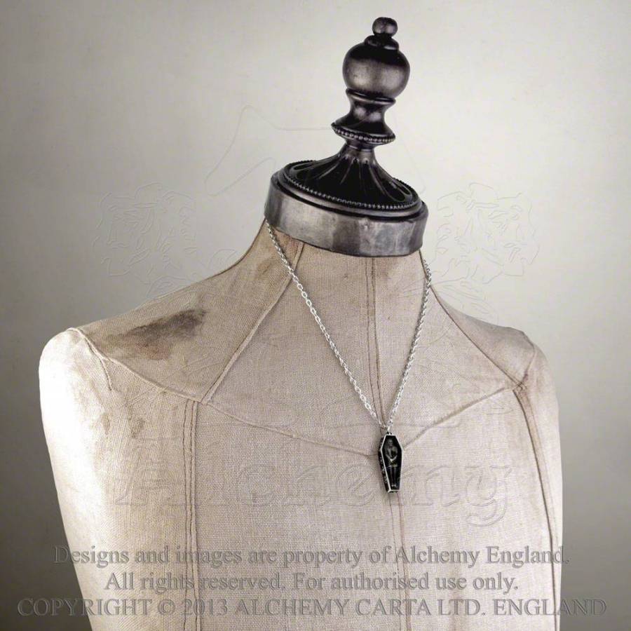 Alchemy Gothic Nosferatu’s Rest Vampire Pewter Coffin Pendant Necklace Goth P183