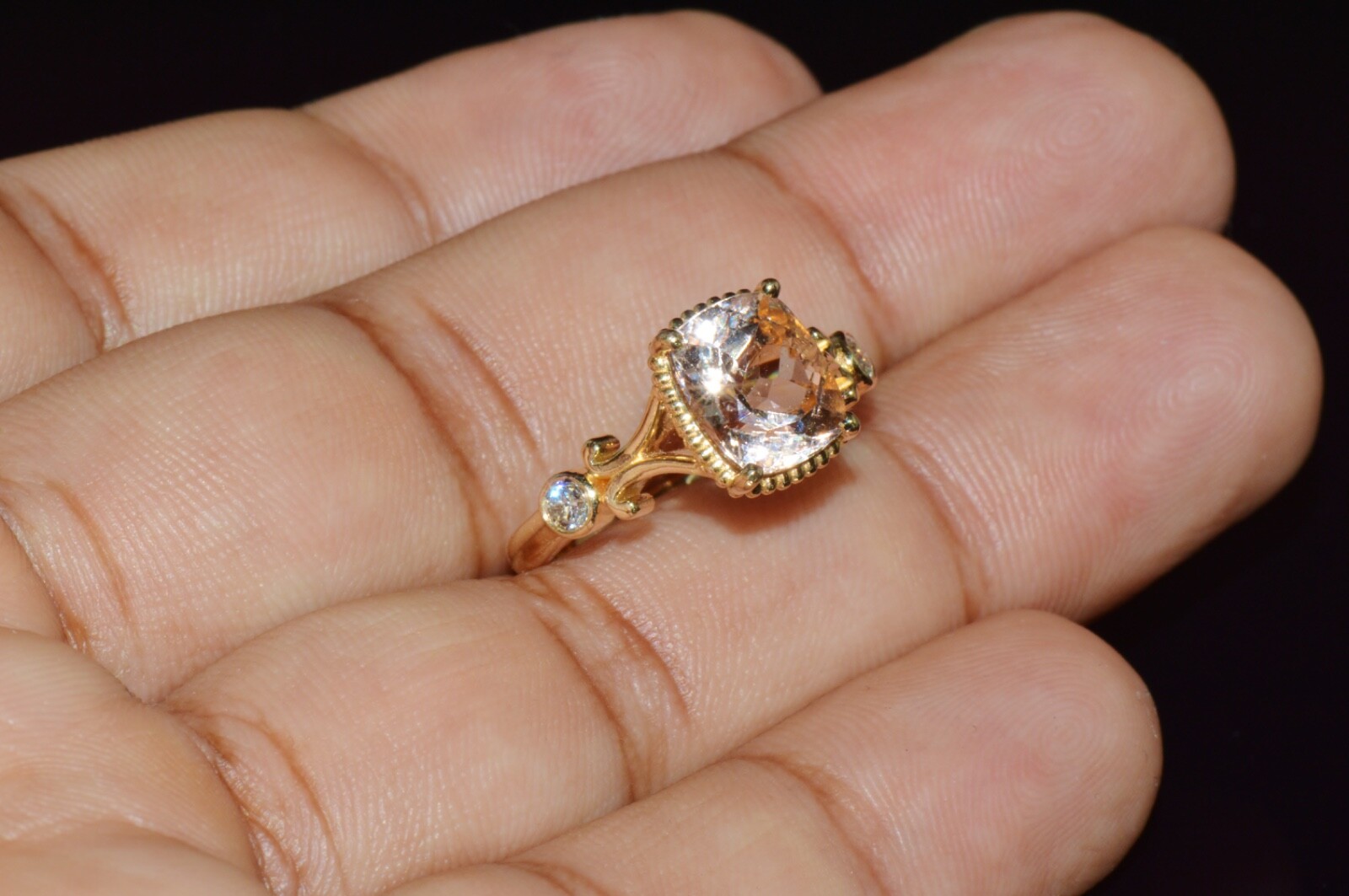 Certified Natural 2.82Cts Diamond Morganite 18K Gold Filigree Engagement Ring