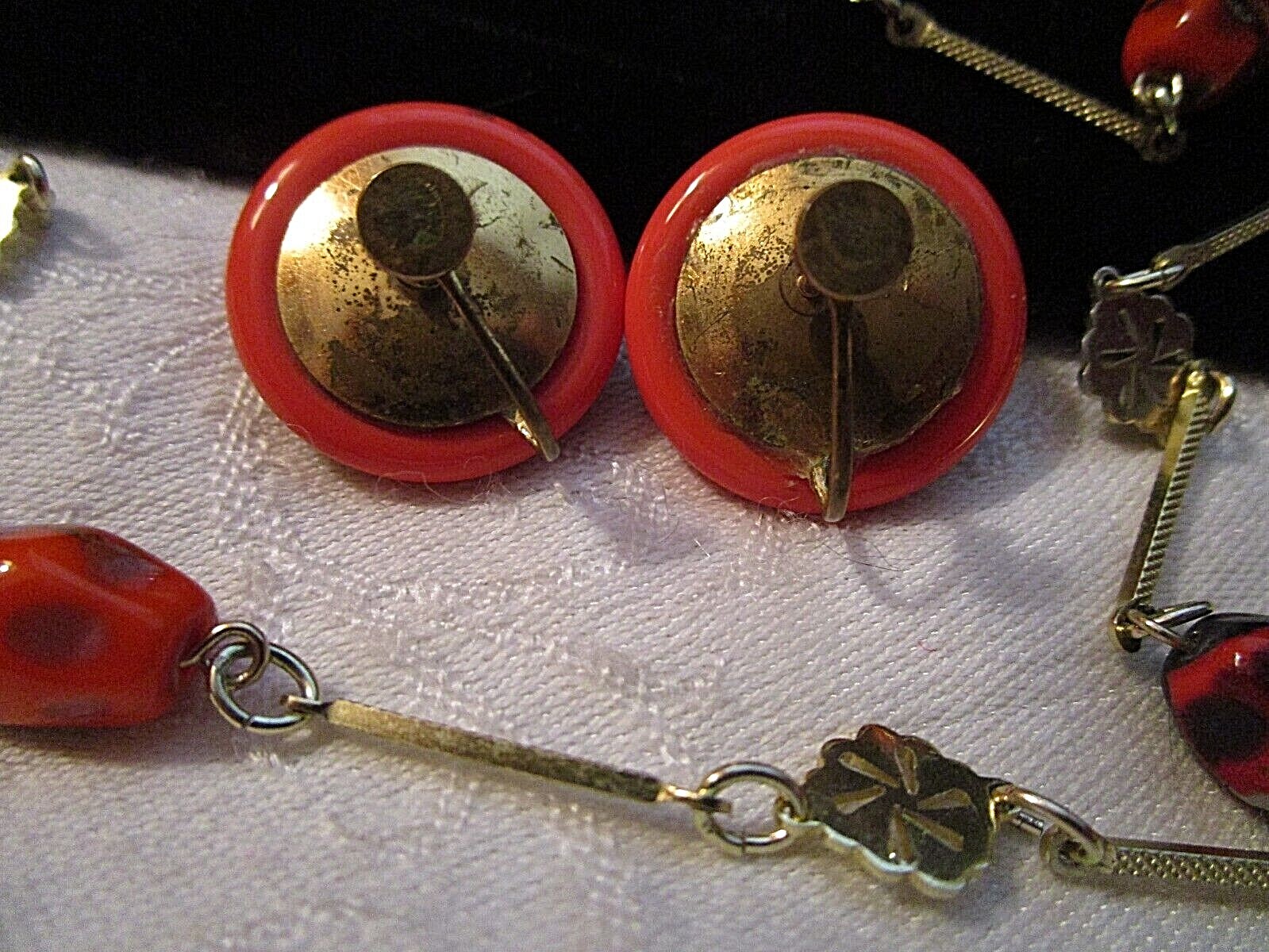 FAB VINTAGE Non-Identical ART GLASS NUGGET BEAD NECKLACE 1″ BAR LINKS + EARRINGS