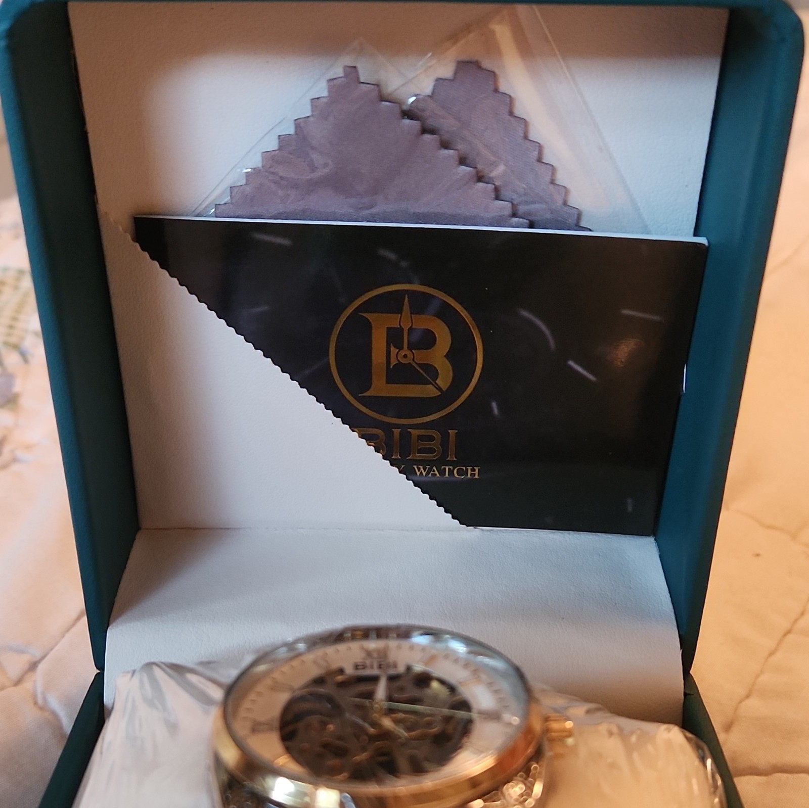 BIBI Luxury Automatic Skeleton Dial Two-Tone Metal Bracelet Watch w/ Box