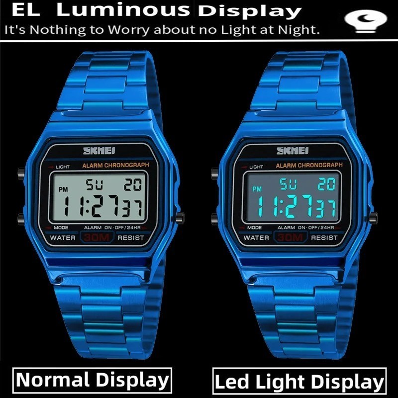 SKMEI SK1123 Unisex LED Digital Watch Stainless Steel Waterproof Chronograph