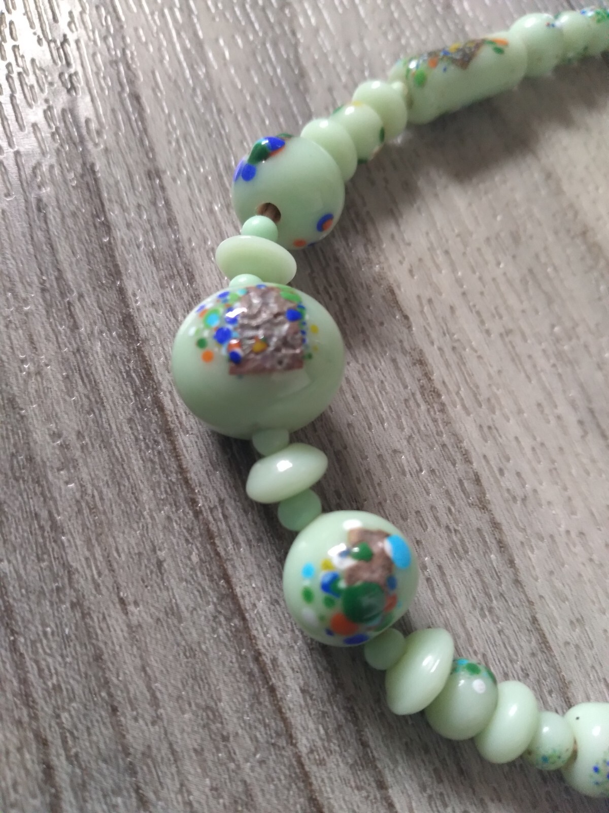 Jadeite Beaded Glass Necklace 15in Light Green Antique Art Deco Vintage