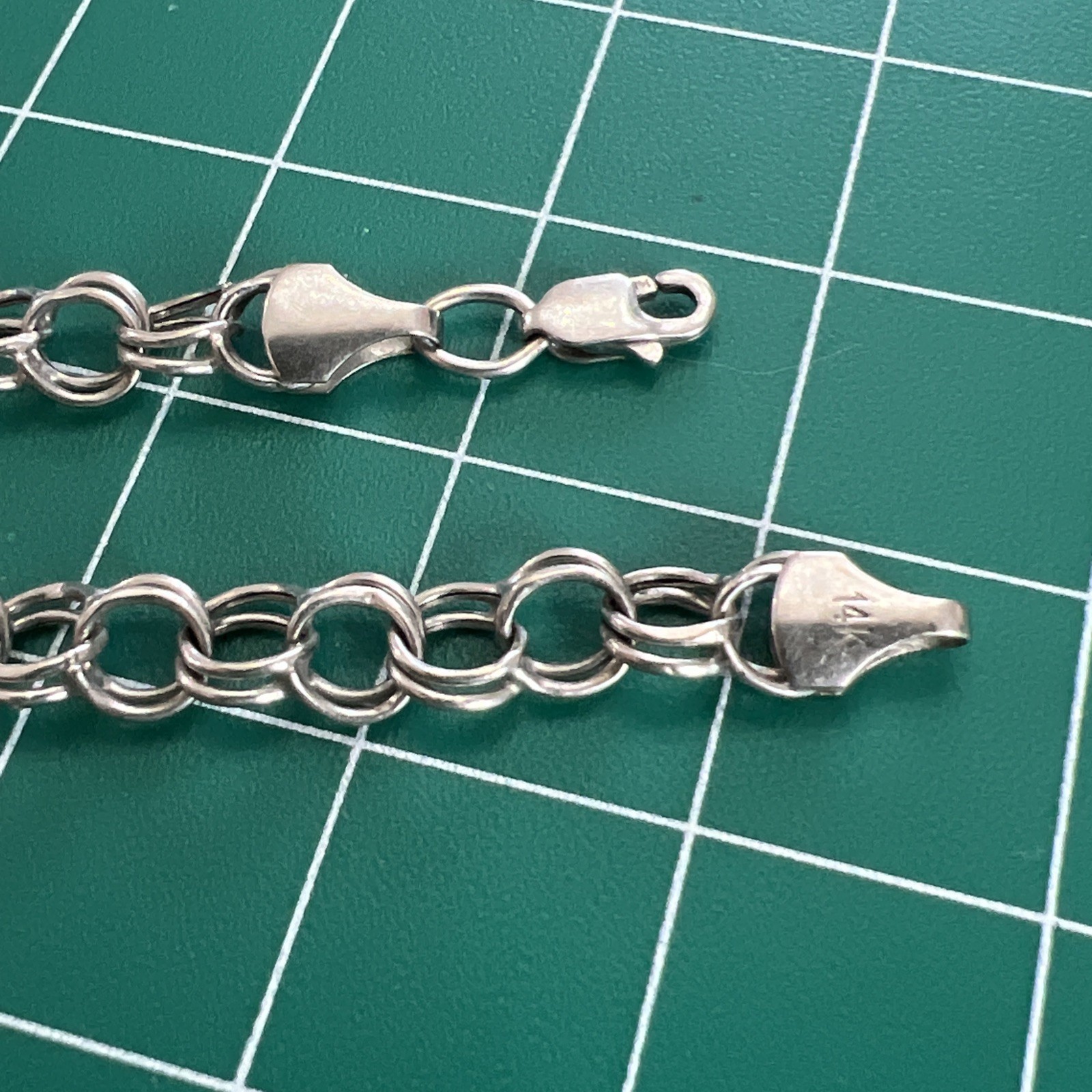 Vintage RCI 14k White Gold Double Circle Link Charm Bracelet 7.3” 5.7mm Turkey