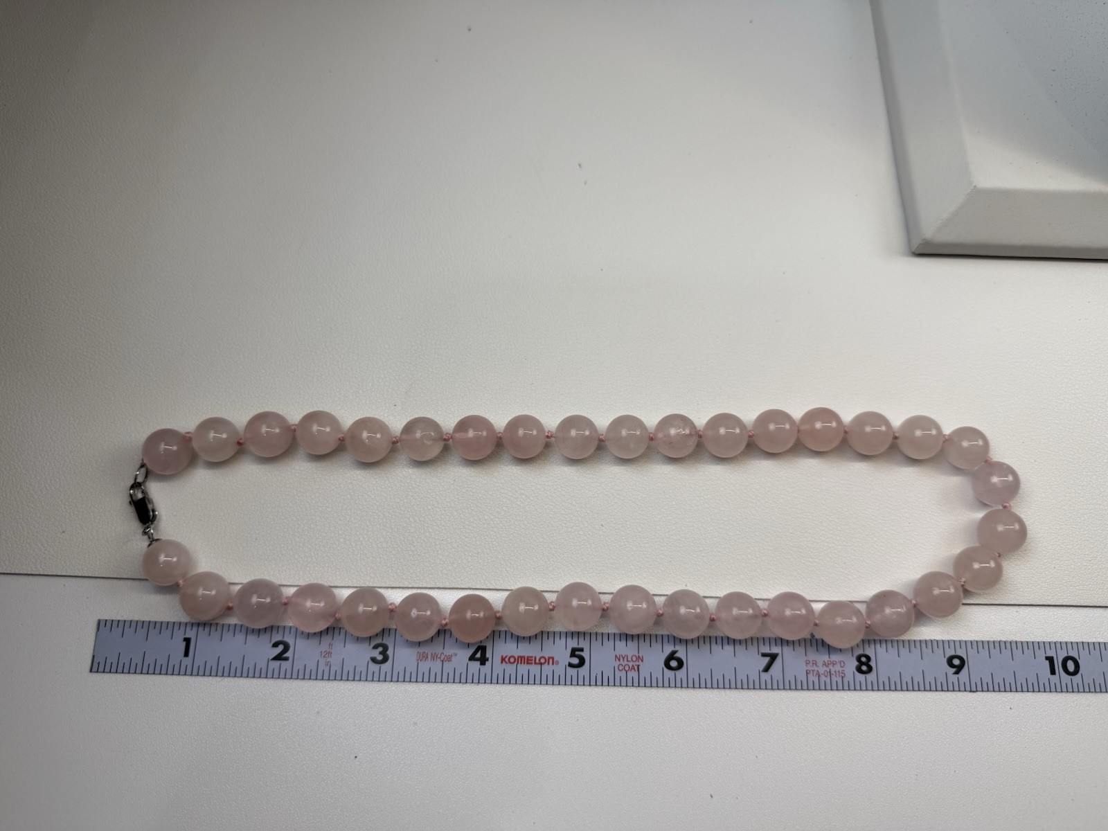 Rose Quartz 12.3mm Beaded Sterling Silver Clasp Necklace 2.25″