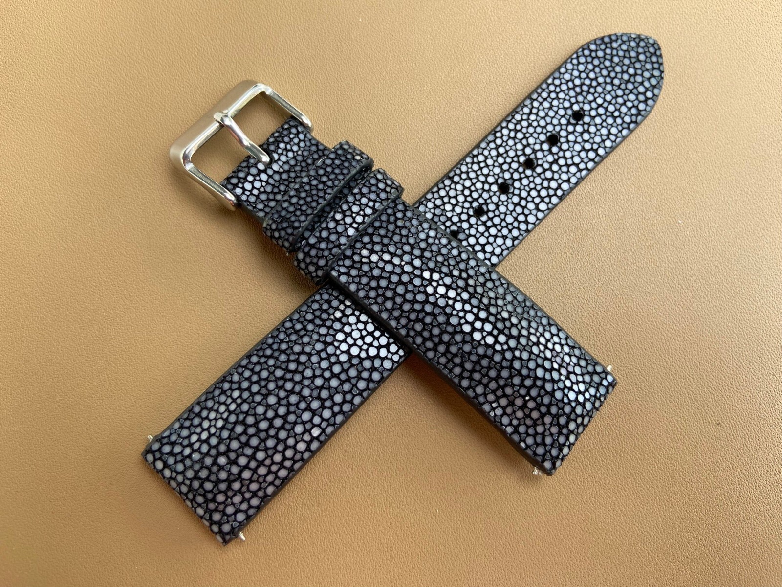 Black Stingray Leather Watch Strap Band, Size 18mm 19mm 20mm 21mm 22mm 24mm 26mm