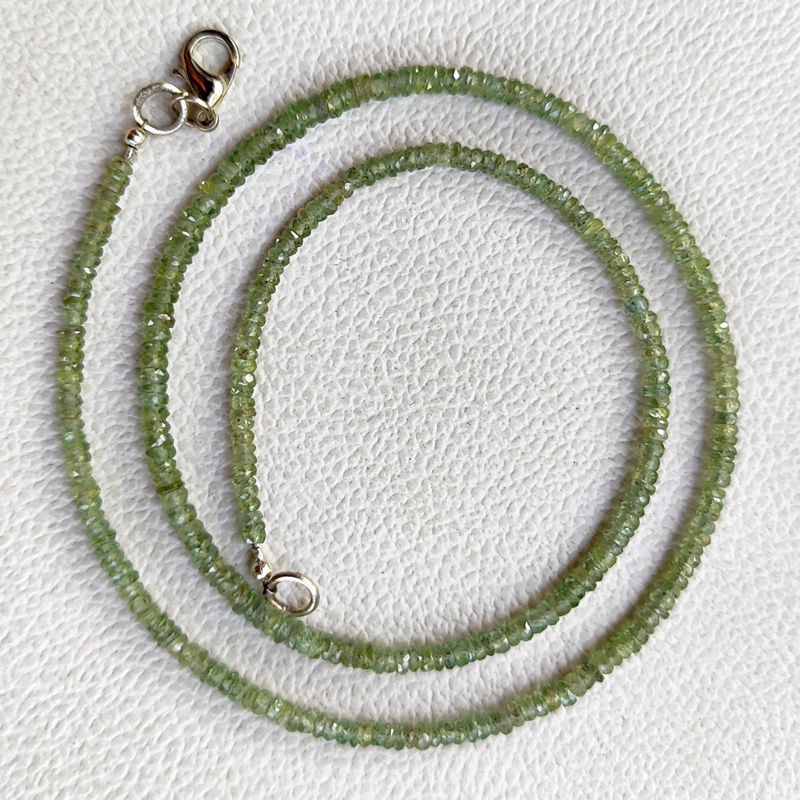 Australia Green Sapphire Faceted Rondelle 3-4.5mm Gemstone Beads 17″ Necklace