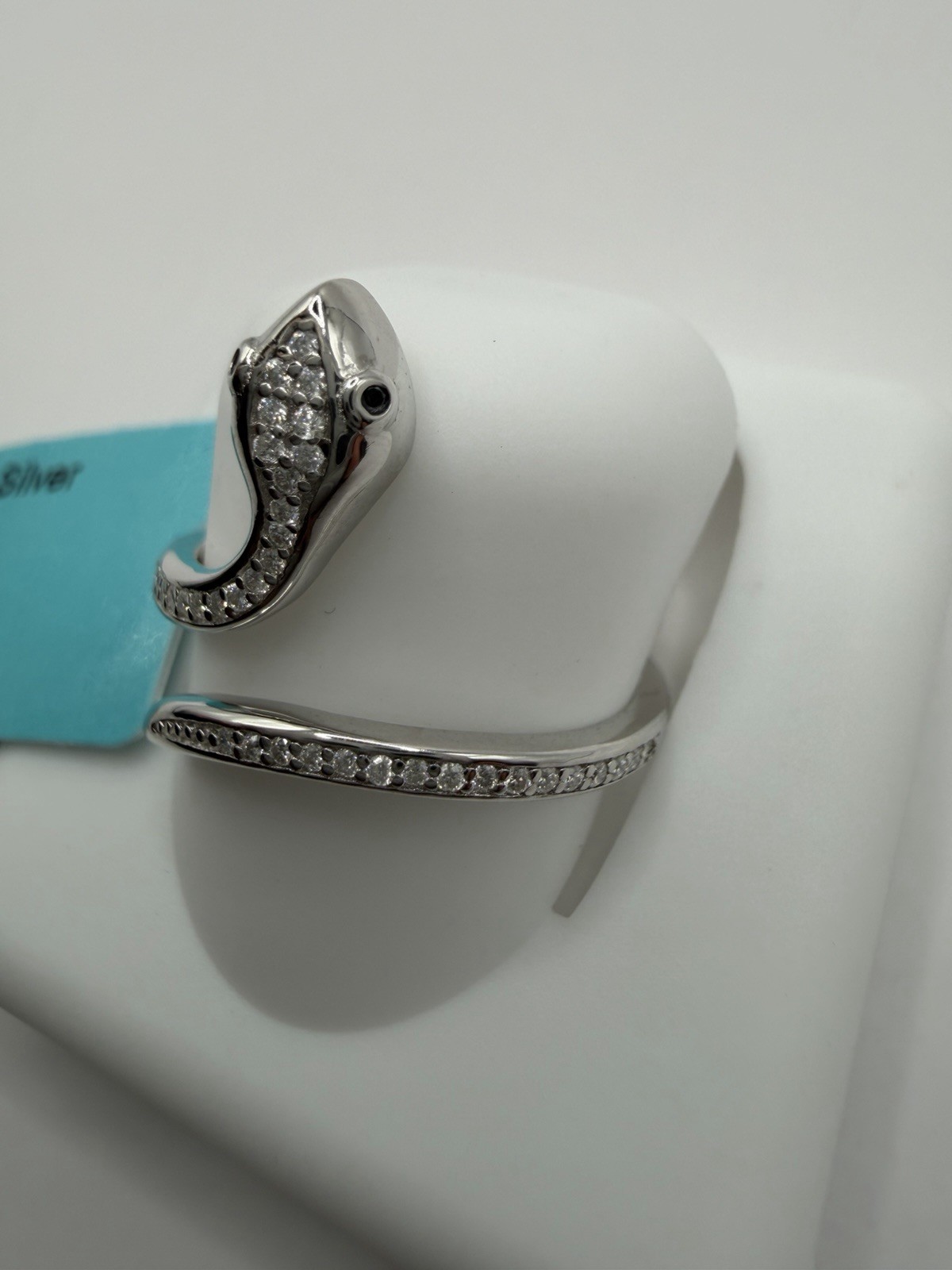 Stamped 925 Sterling Silver Moissanite White Snake Wrap Band Ring Size 7 #127