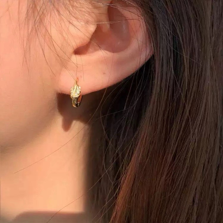 18K Gold Plated CZ Knot Hoop Earrings Small Huggie Earrings Gift for women 060