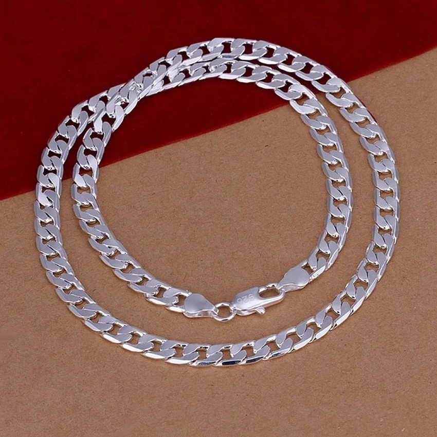 Fine 925 Sterling Silver Necklace fashion 6MM men solid chain women jewelry