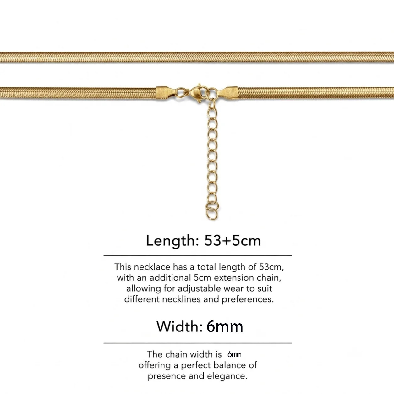 Men’s Trendy Titanium Steel Flat Snake Bone Chain Necklace Minimalist Hip Hop Ba