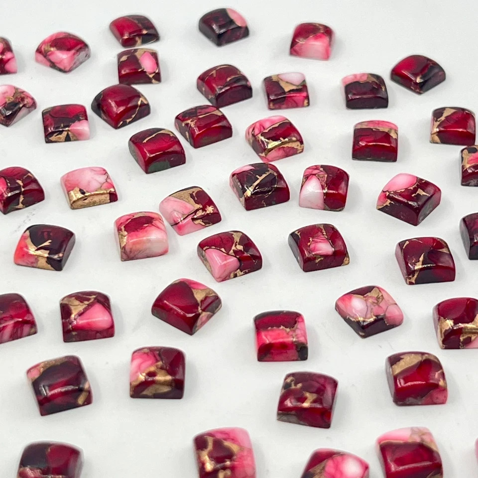 “Smooth”Red Rose Buffalo Copper Turquoise Square Shape Loose Gemstone