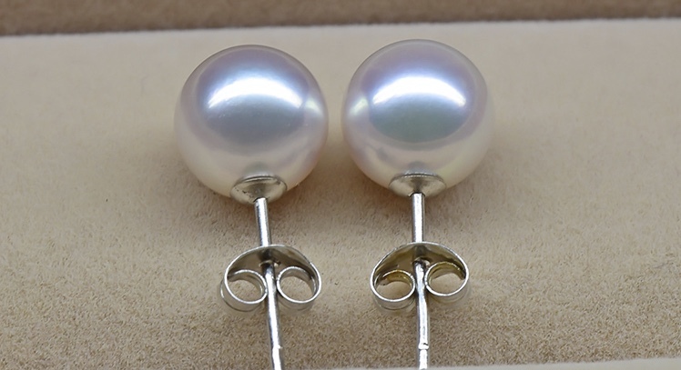 5-10,5 mm rund echte Süßwasser Perlen Schmuck Ohrringe Ohrstecker 925 Silber