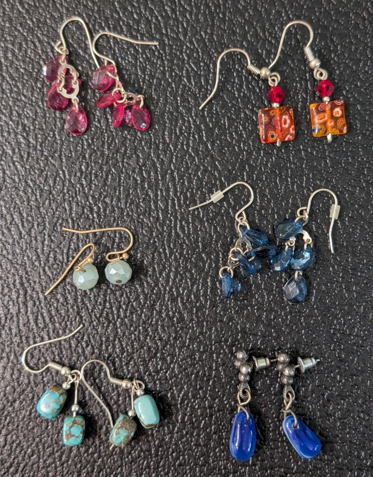 Mixed Lot 6 Pairs Multicolor Beaded Dangle/Drop Hook Lobe Earrings
