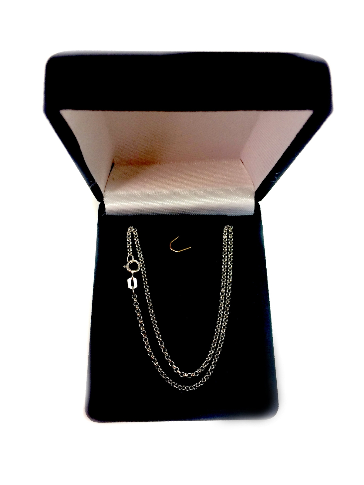 10k White Real Gold Round Rolo Link Chain Necklace, 1.9mm, 16″