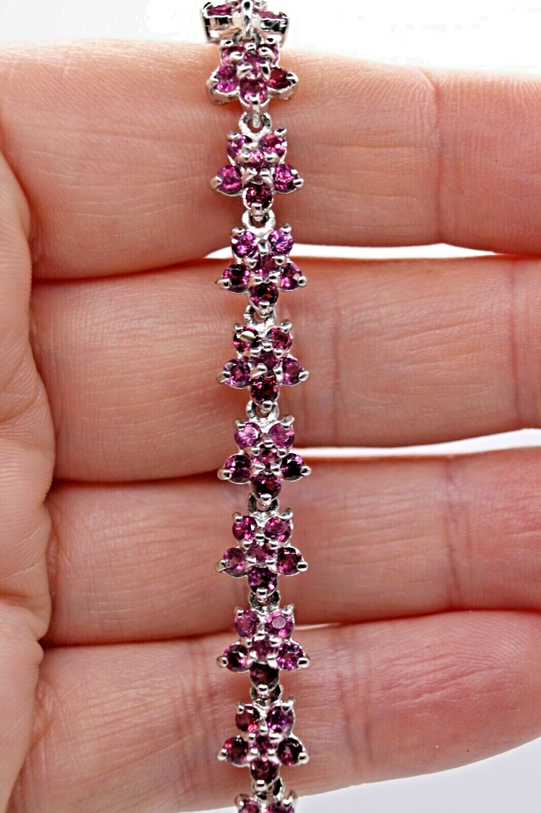 Silver Bracelet Rhodolite Natural Pink Gems Solid Sterling 7 1/2 Inch