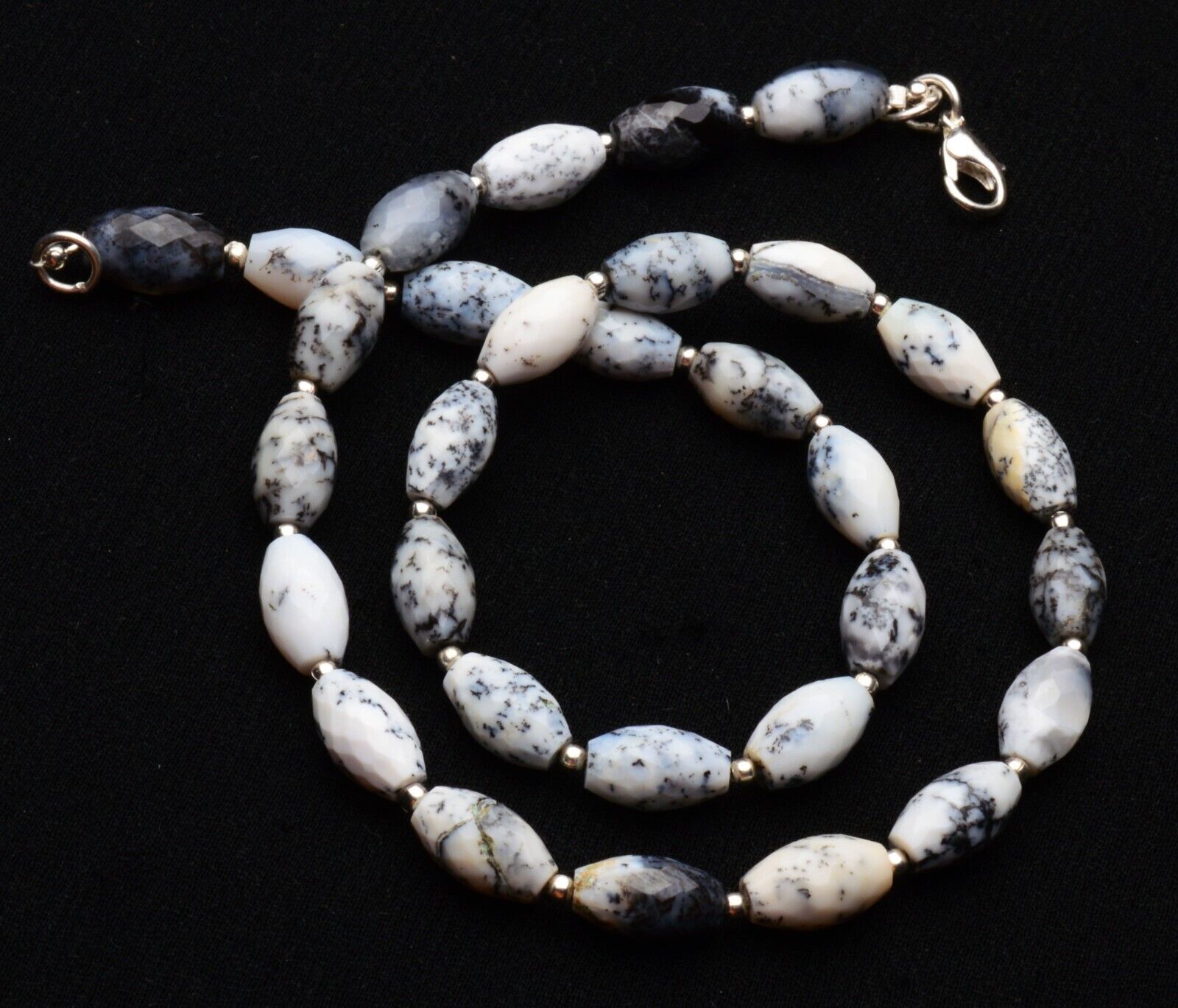 Dendritic Opal Gem Oval Nuggets Necklace 17″ 12x7mm Size Faceted Beads