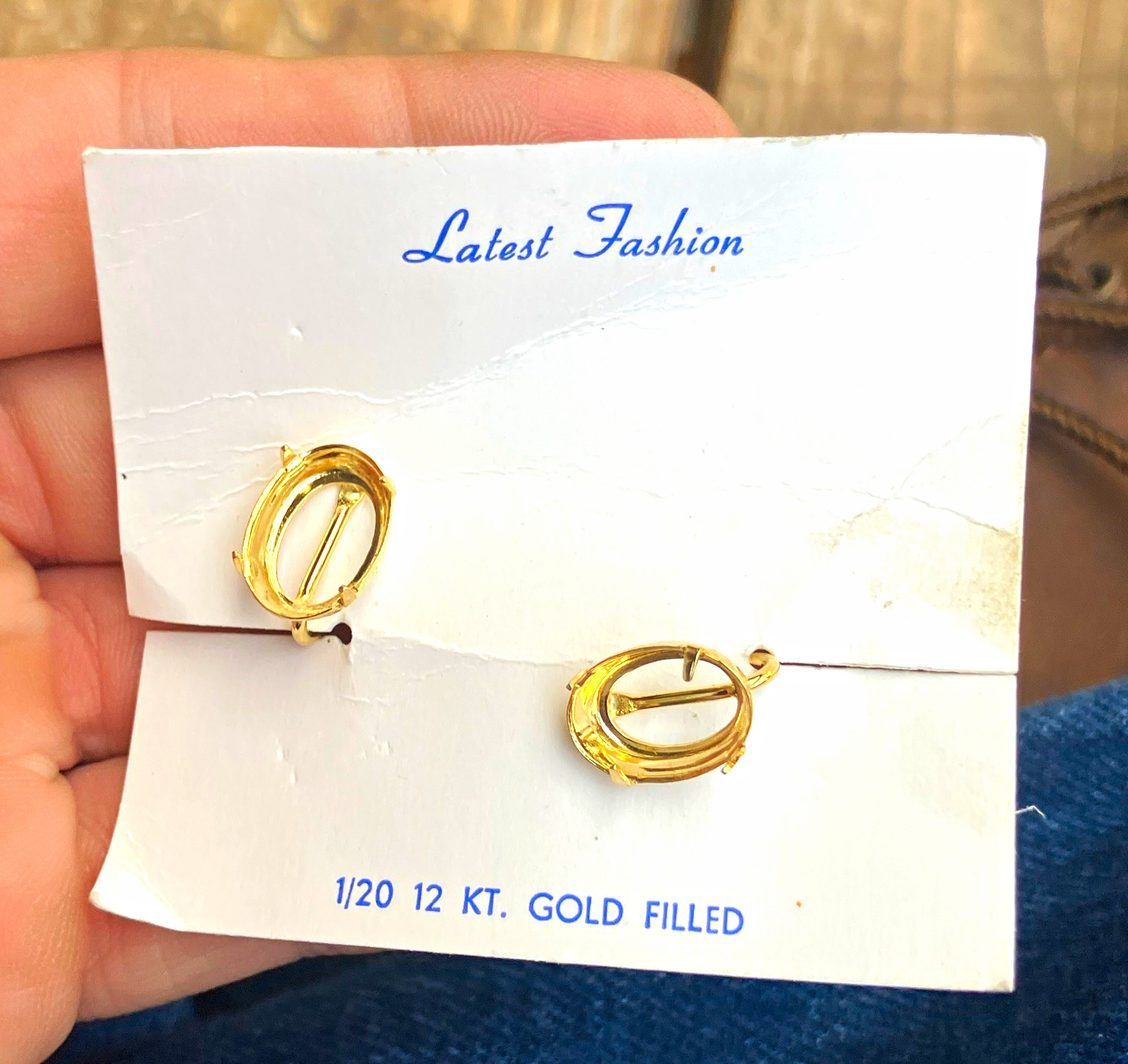 1/20 12K Gold Filled Oval Stud Earrings Butterfly Back No Stone Gold Tone