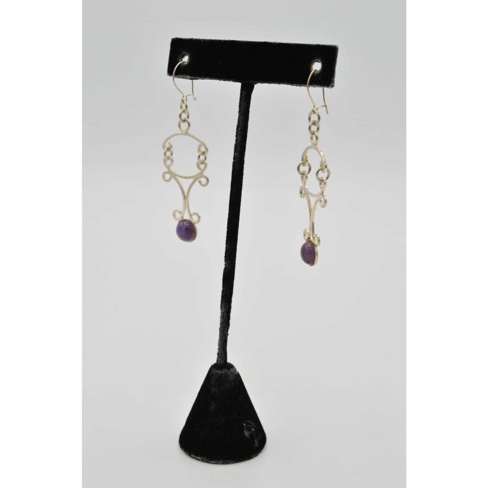 925 Sterling Silver Statement Earrings Dangle Purple Jelly Gripoix Vintage 9E