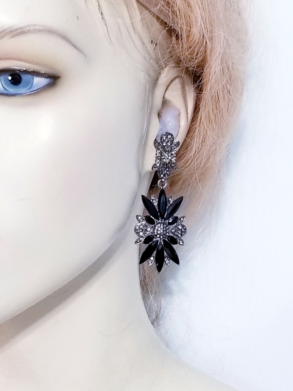 Rhinestone Chandelier Drop Earrings Steampunk Prom Pageant Jewelry 2.8 in Black
