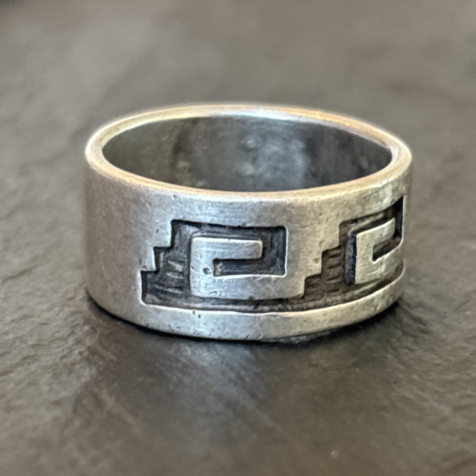 Manuel Karen Hoyungwa Hopi Sterling Silver Vintage 9mm Wide Band Ring Size 8