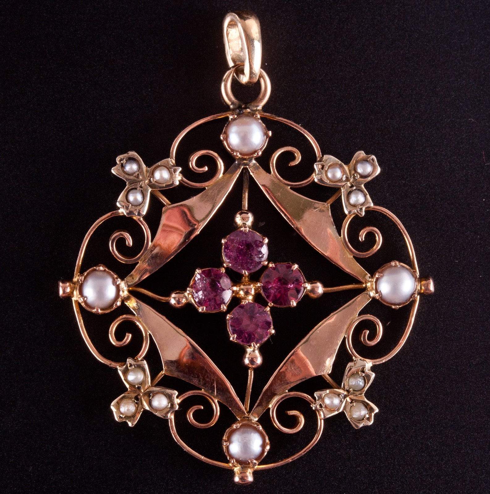Vintage 1910’s 10k Rose Yellow Gold Tourmaline Pearl Pendant .84ctw 3.0g