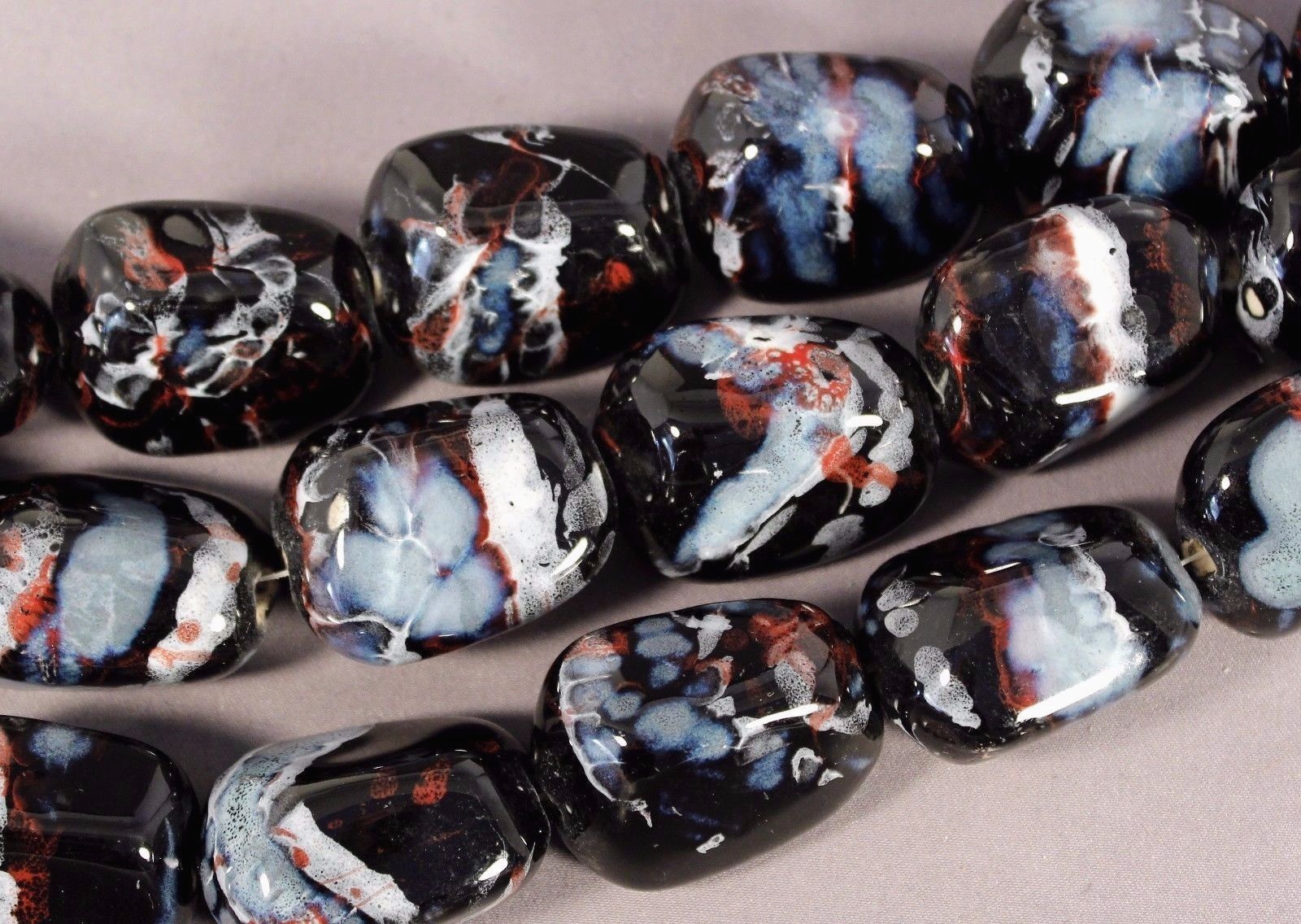 SEVEN (7) LARGE DRAMATIC HANDMADE CERAMIC 35X20X20MM (APPROX) BLOCK NUGGET BEADS