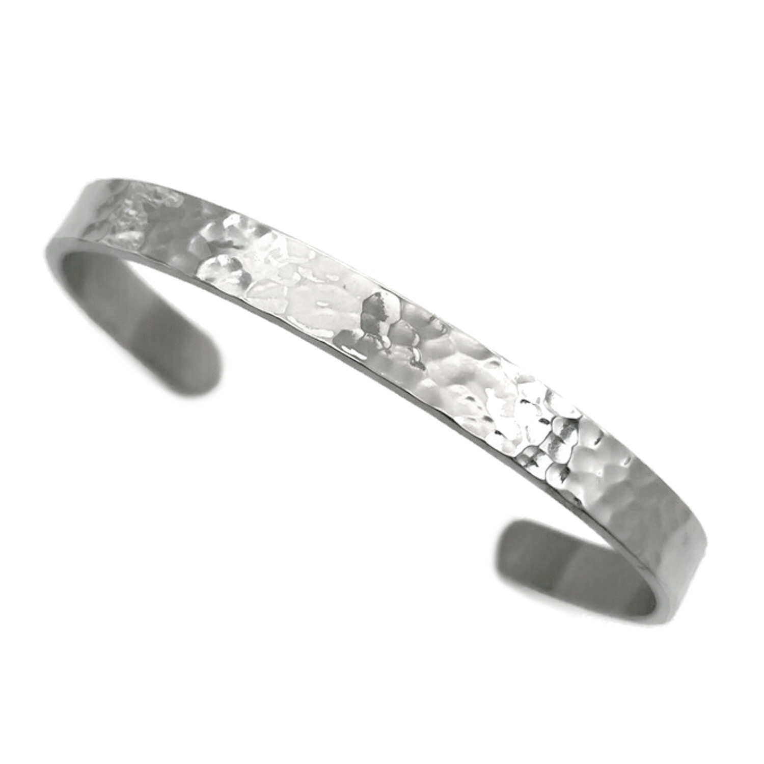 Stainless Steel Silver Hammered Cuff Bracelet Adjustable Mens Womens Non Tarnish