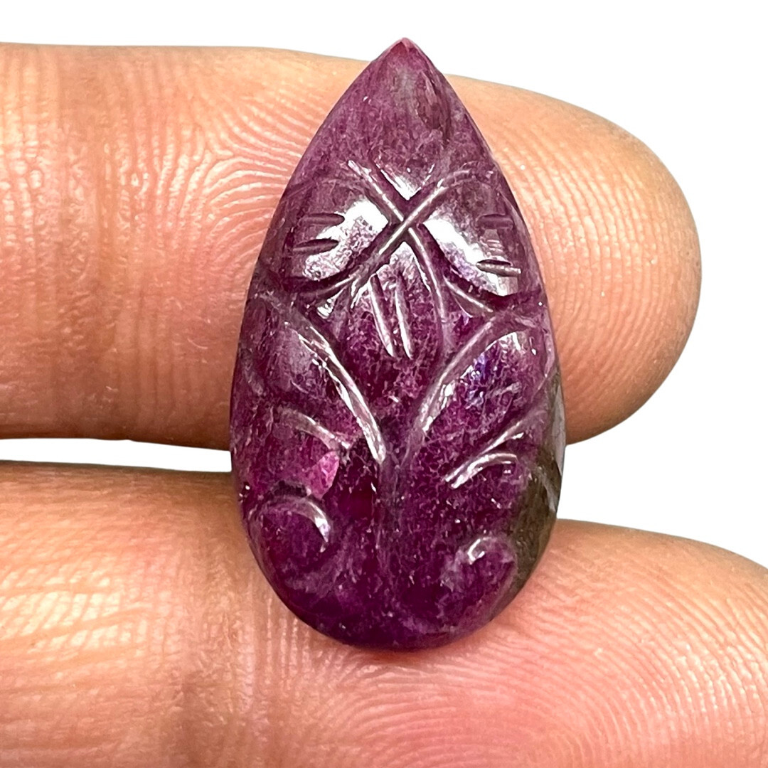 15.85 Cts Natural Ruby Unheated Pear Hand Carved Red Loose Gemstone
