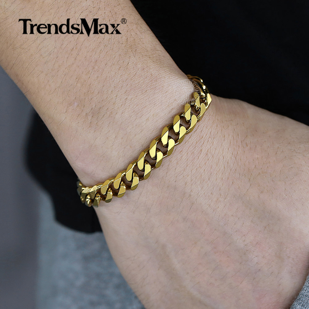 9mm Mens Cuban Chain 14k Yellow Gold Plated Link Bracelet 7/8/9/10/11″