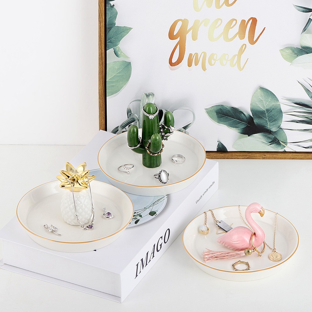 Ceramic Cactus Jewelry Tray Cute Ring Holder Dish Key Tray Jewelry Plate Trinket