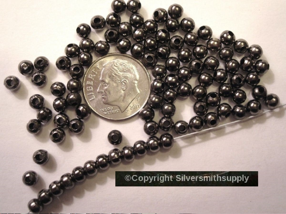 Gunmetal Black 4mm round spacer beads 100 large hole spacers fits leather FPB094